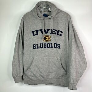 Vintage Old Varsity Brand UW Eau Claire Bluegolds Grey Hooded Sweatshirt XL